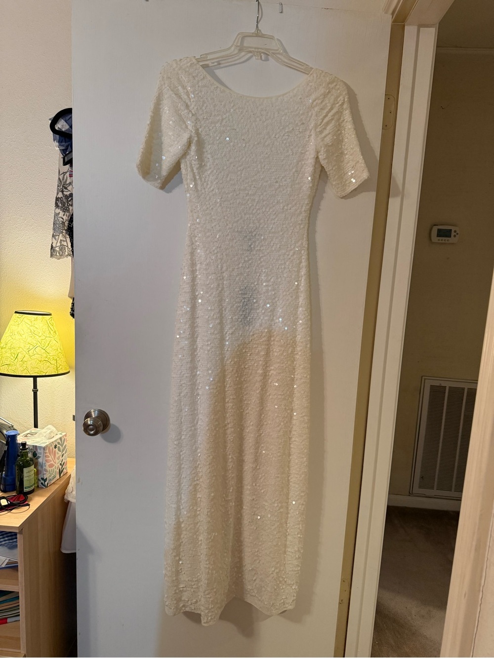 BCBGMaxAzria Ivory Sequin Short-Sleeve Maxi Dress